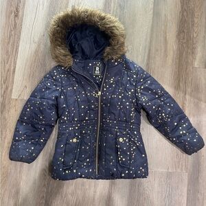 R 1881 S. Rothschild gold Heart Print Faux Fur Puffer Coat navy